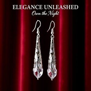Silver Filigree & Clear Beaded Dangle Earrings - Extra Long & Lightweight